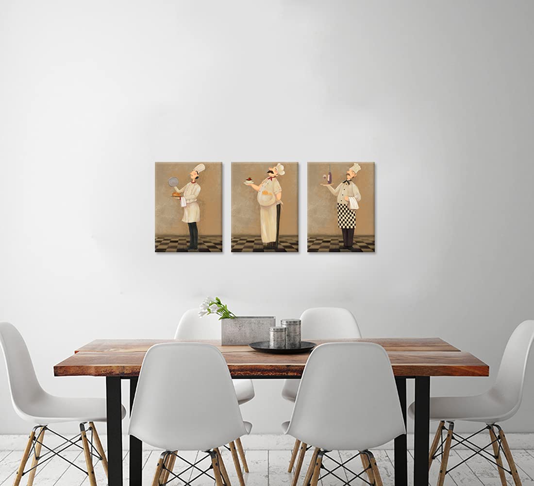 Ihappywall 3 Pieces Vintage French Chef Canvas Wall Art Modern Cooking Picture For Kitchen Restaurant Dining Room Wall Decor Rea