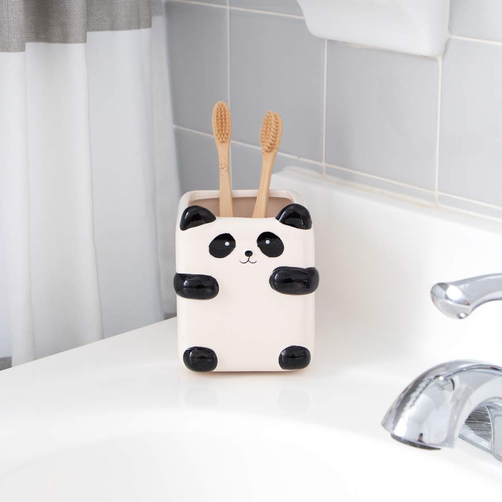 Isaac Jacobs Black And White Ceramic Makeup Brush Holder, Multi-Purpose Cup Organizer. Bathroom, Kitchen, Bedroom, Office D  Cor