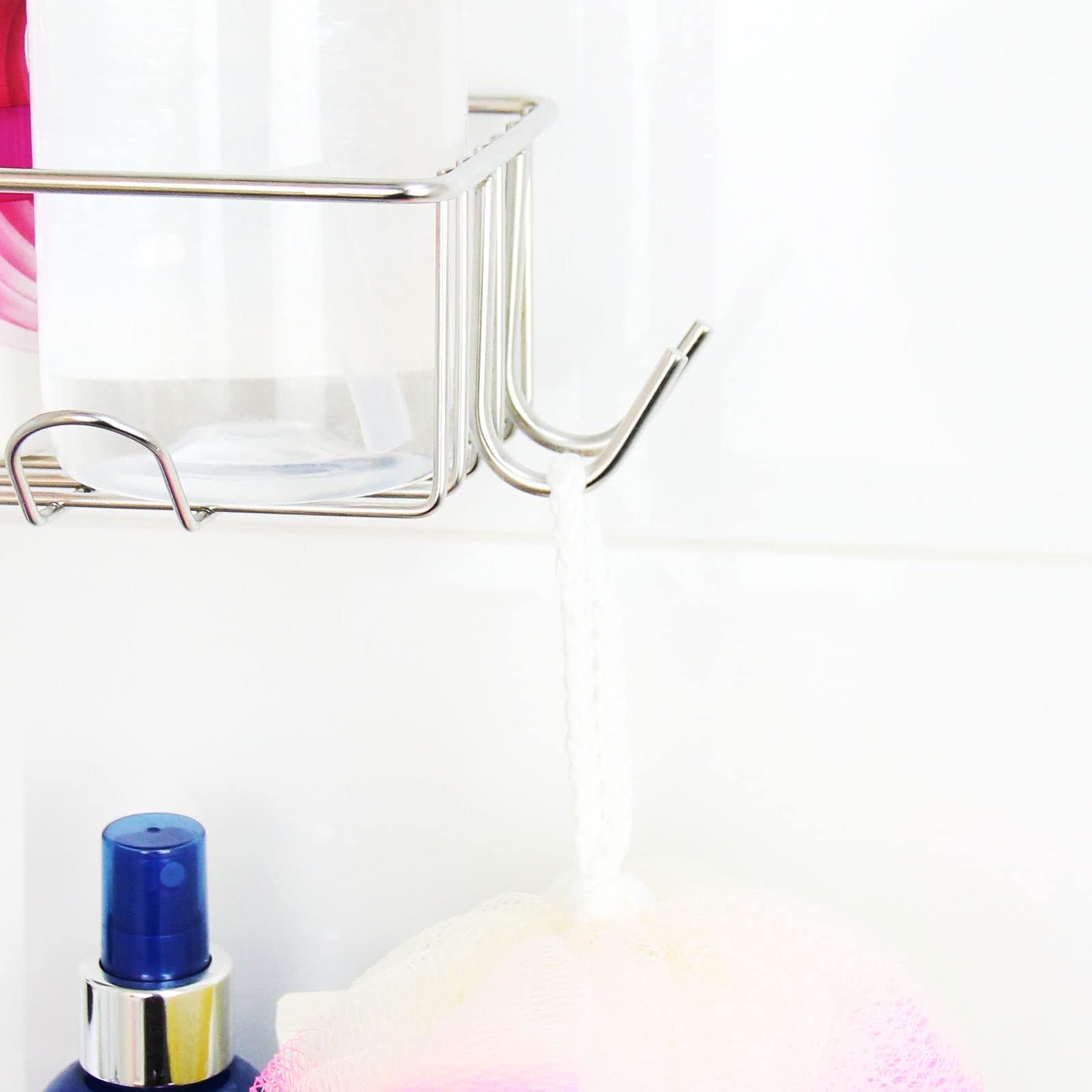 Casaphoria Shower Caddy  Adhesive Shower Organizer with 6 Hooks  Shower Shelf for Inside Shower No Drilling - Rustproof Stainless Steel Shower Rack Wall Mounted  2 Pack(White Silver)