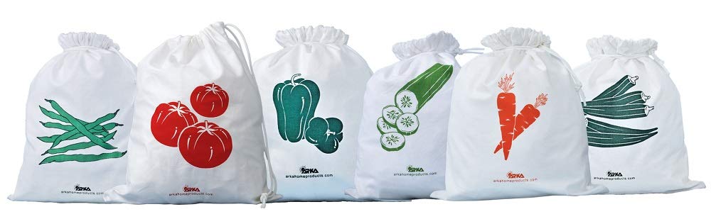 Arka Home Products 100% Cotton Vegetable Drawstring Storage Fridge Bags EcoFriendly, NonToxic, Washable, Reusable (10 X 12 Inc