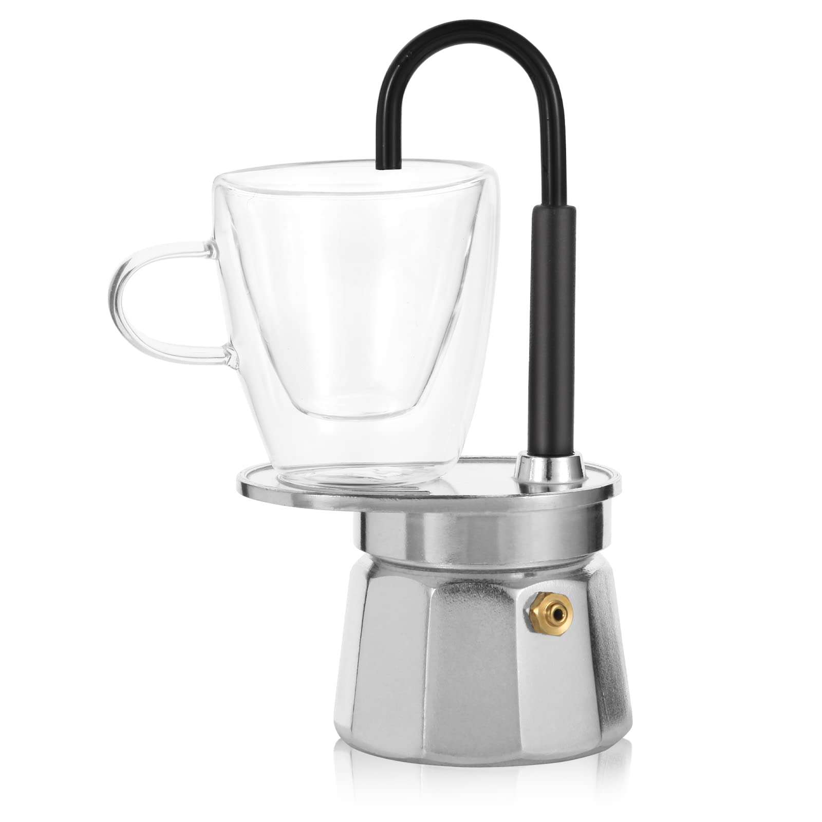 Mvplue-Mini Express Swiss Single Tube Moka Pot Aluminum Silver,Moka Set Includes One Double Wall 3Oz Cup,Enjoy Delicious Coffee
