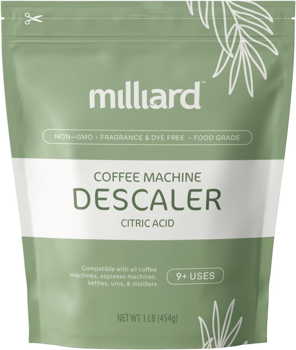 Milliard Descaler Powder - Coffee & Espresso Machine Descaling Cleaning Solution For Use With Keurig, Breville, Nespresso, Delon