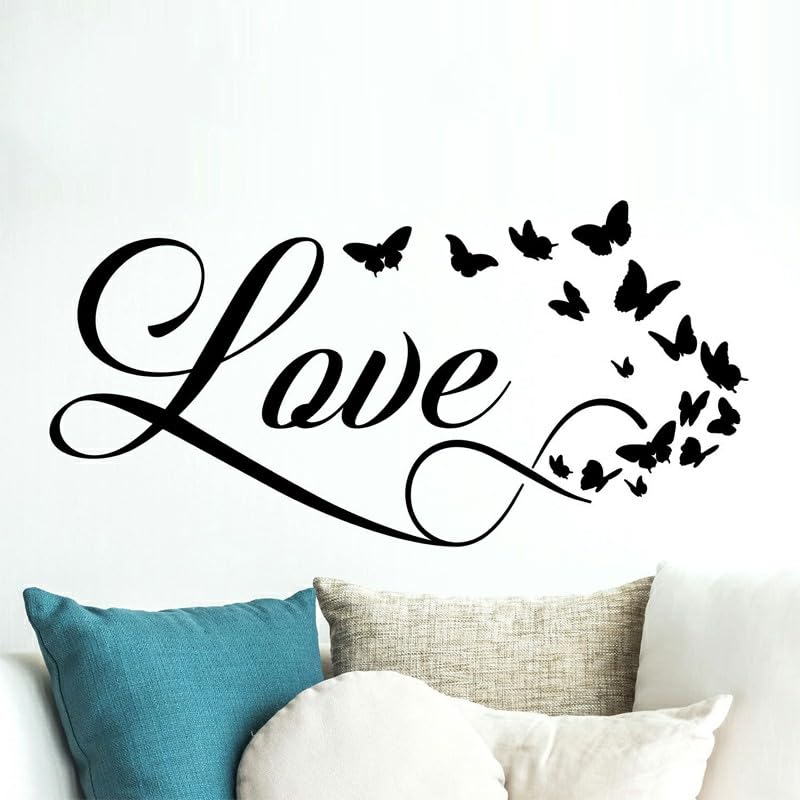 GADGETS WRAP Wall Decal Vinyl Sticker Love Lettering Pattern Butterflies for Office Home Wall Decoration