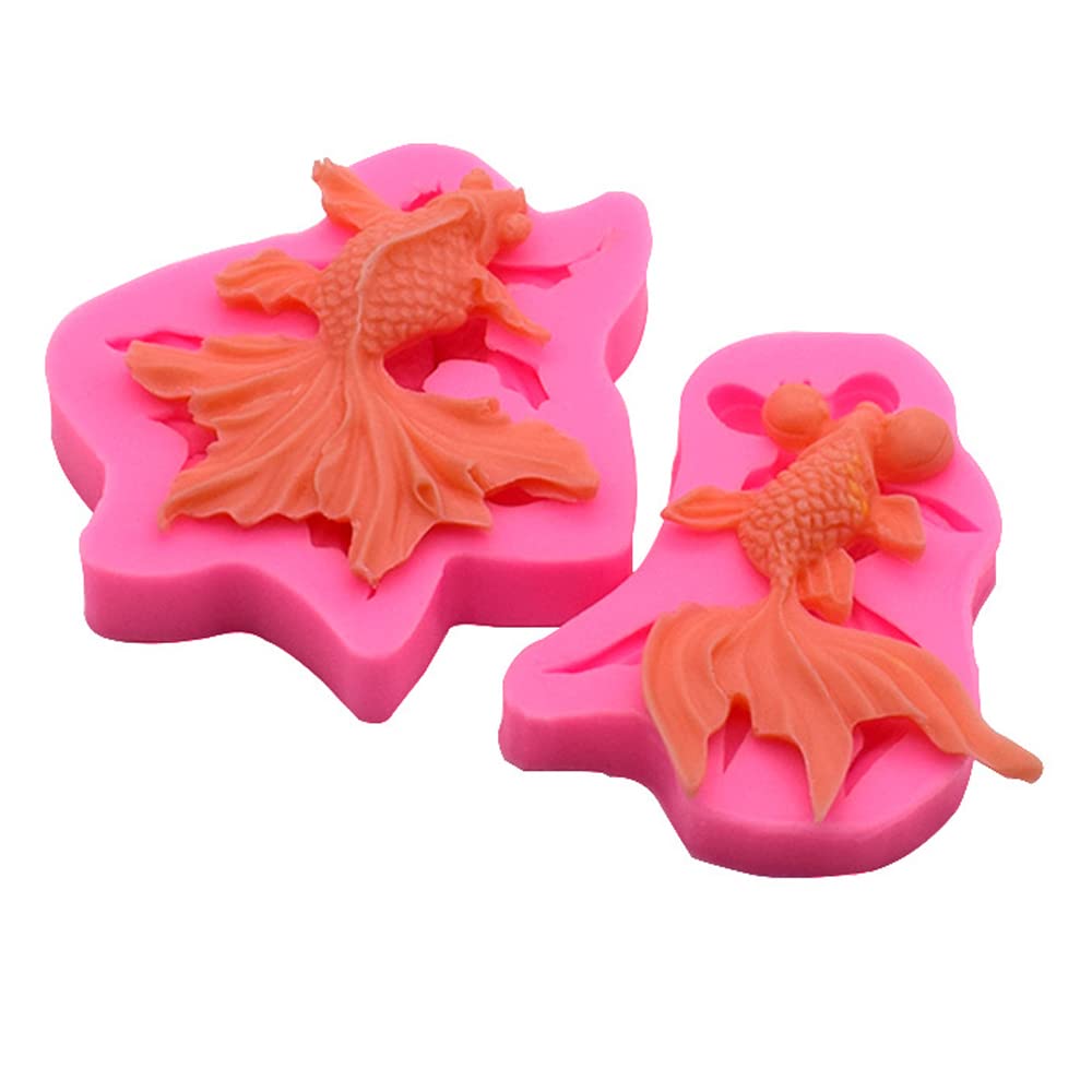 Gulinaza 2Pcs Goldfish Silicone Molds For Diy Cake Fondant Biscuit Cookies Sugar Pudding Chocolate Hard Candies Dessert Decor Pe