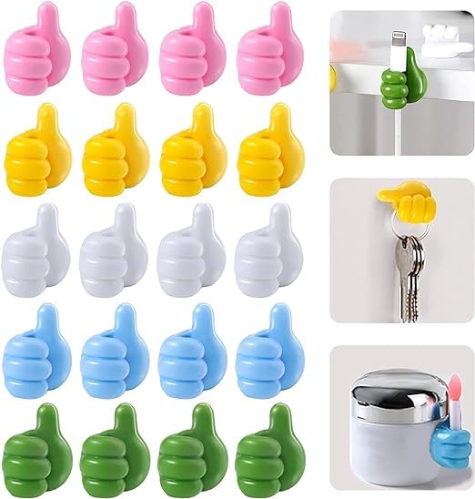 Hexahome Thumb Hooks Silicone, 20 Pcs Self Adhesive Thumb Hook Wall Hangers For Cable Clip Key Hat Makeup Brush Holder