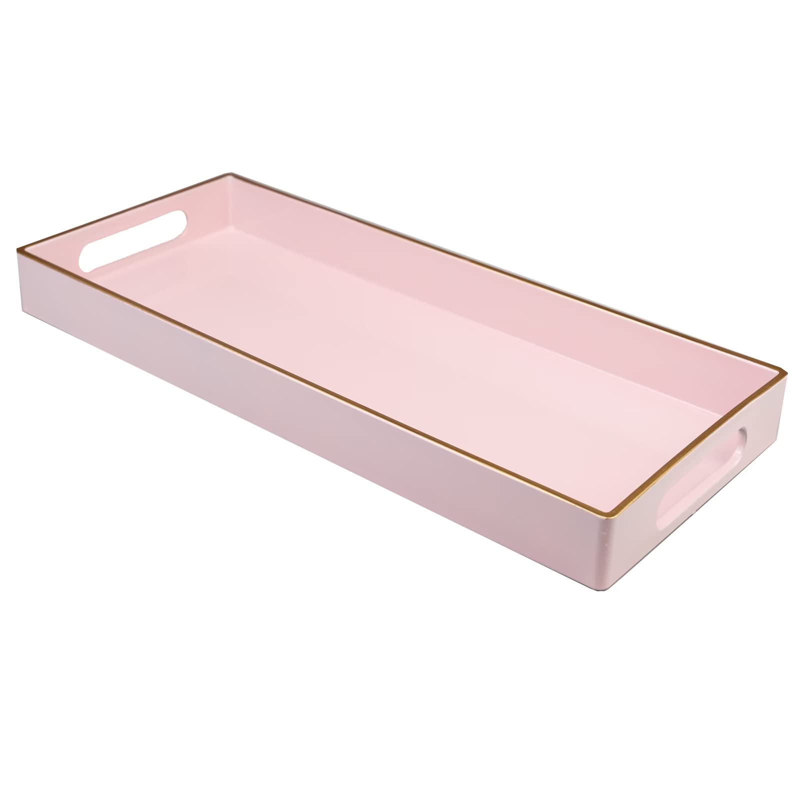 Leemxiiny Pink Vanity Tray With Handles, Decorative Tray Desktop Storage Organizer For Bathroom, Living Room, 5.9''*13.7''