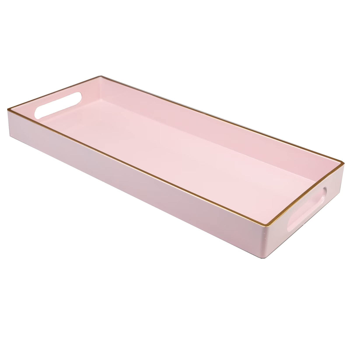Leemxiiny Pink Vanity Tray With Handles, Decorative Tray Desktop Storage Organizer For Bathroom, Living Room, 5.9''*13.7''