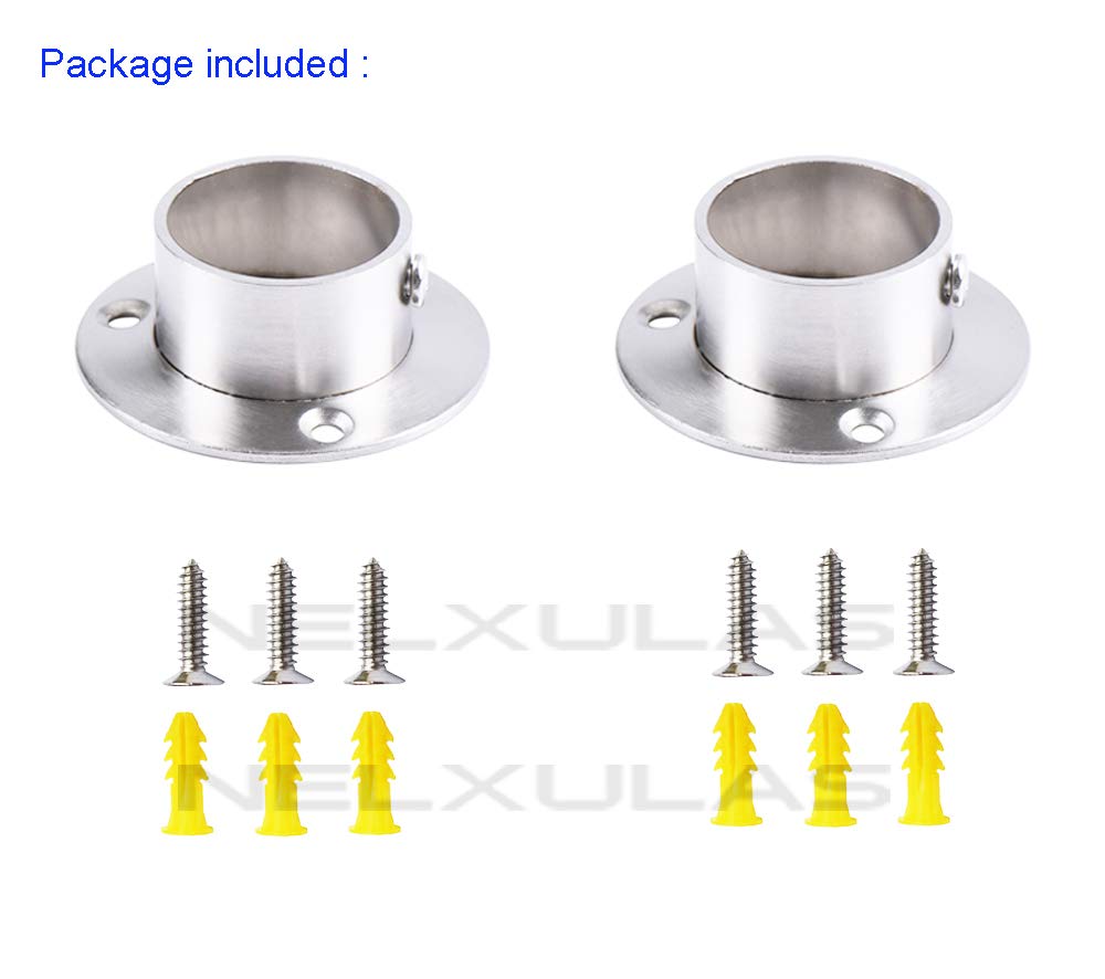 Nelxulas Stainless Steel Heavy Duty Closet Rod Holder,Shower Curtain Rod End Supports Socket,Flange Rod Holder Closet Pole,Adjus