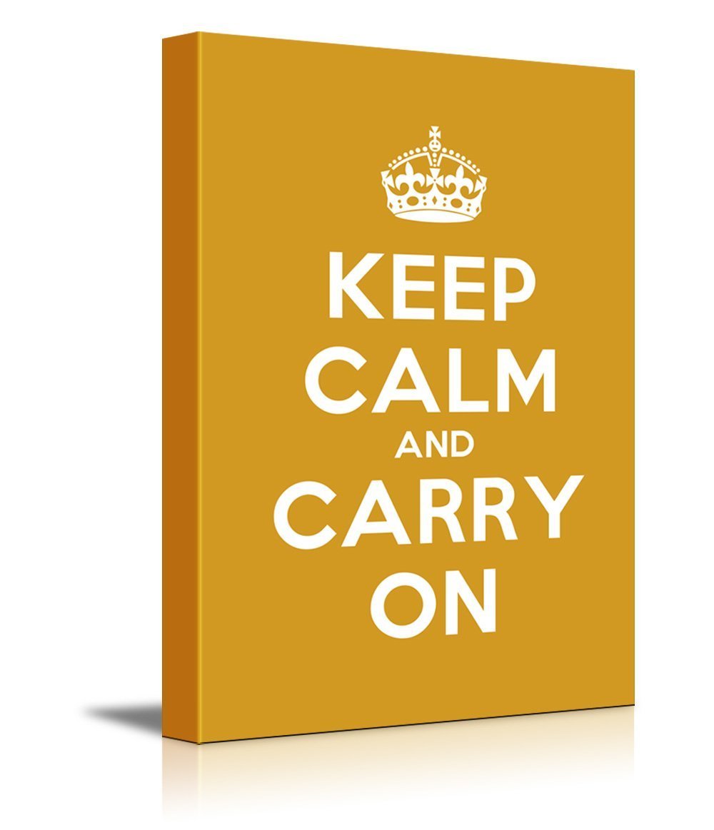 Canvas Wall Art Gallery Wrap Canvas Prints - Keep Calm And Carry On | Stretched Dark Yellow Canvas Home Art Ready To Hang - 32''