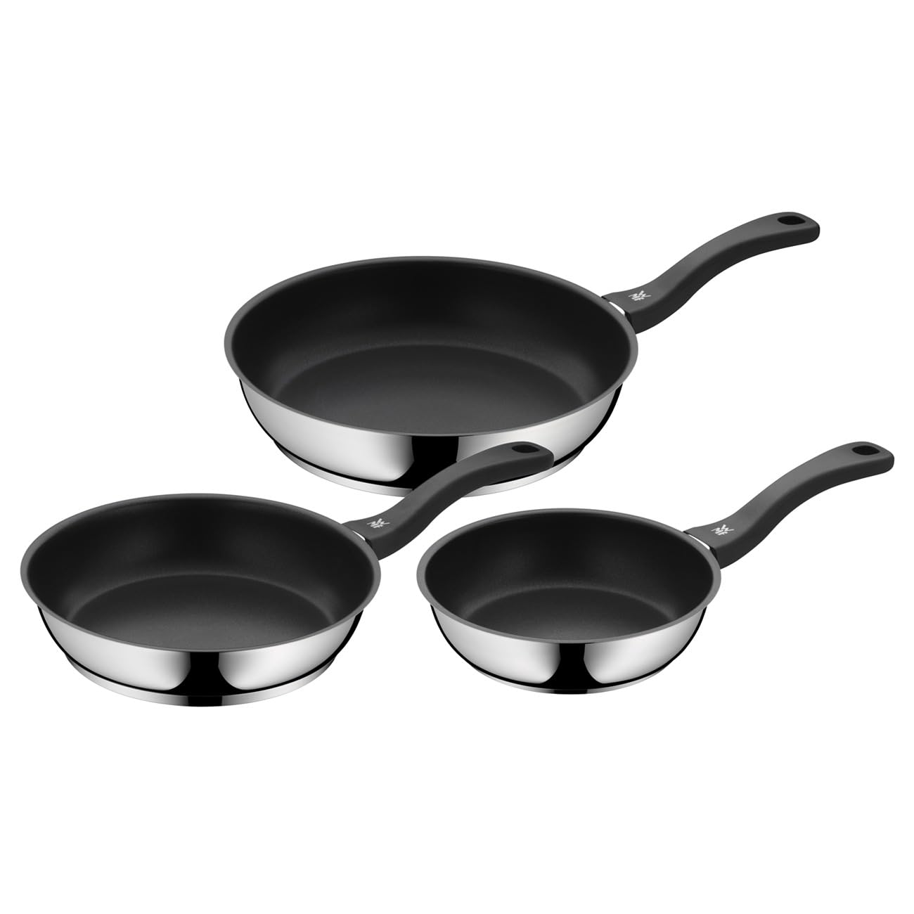 WMF 3piece frying pan, coated frying pan with handle, diameter 20/24/28 cm, Devil Cromargan frying pan with stainless steel han