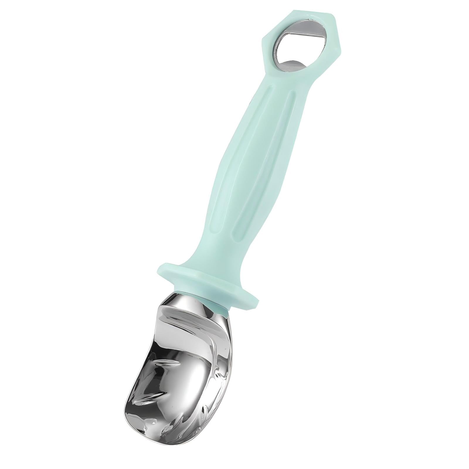 Ice Cream Scoop with Bottle Opener, Heavy-Duty Zinc Alloy and PP Handle, 8.66 Inch, Green, for Ice Cream, Cookie Dough and Fruit