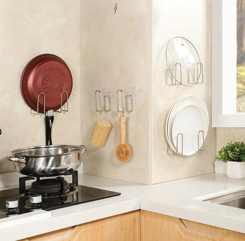 Chenyesun 4 Pairs Of Pot Lid Organizer, Stainless Steel Wall Mounted Lid Holder,Adjustable Cabinet Door Self Adhesive Pan Lid Or