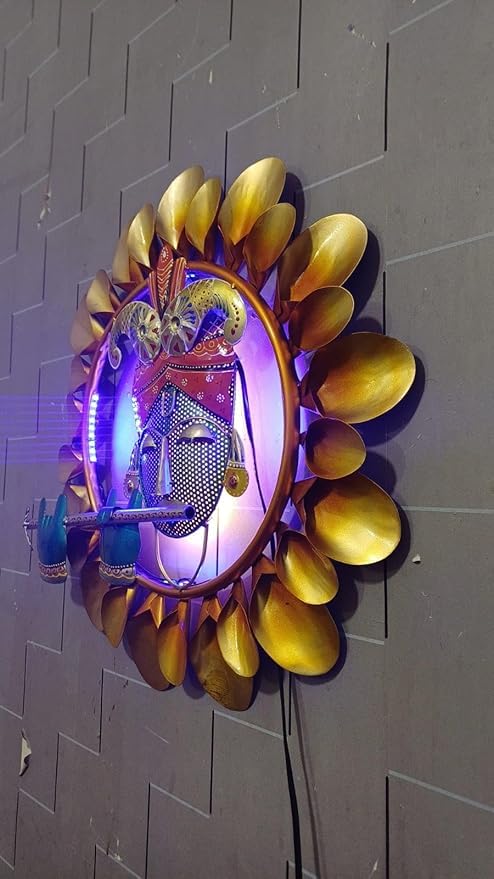 The Handicraft Store, Krishna Playing Flute Metal Wall Hanging Sculpture for Living room, Bedroom, Dining room, Home & Office Si