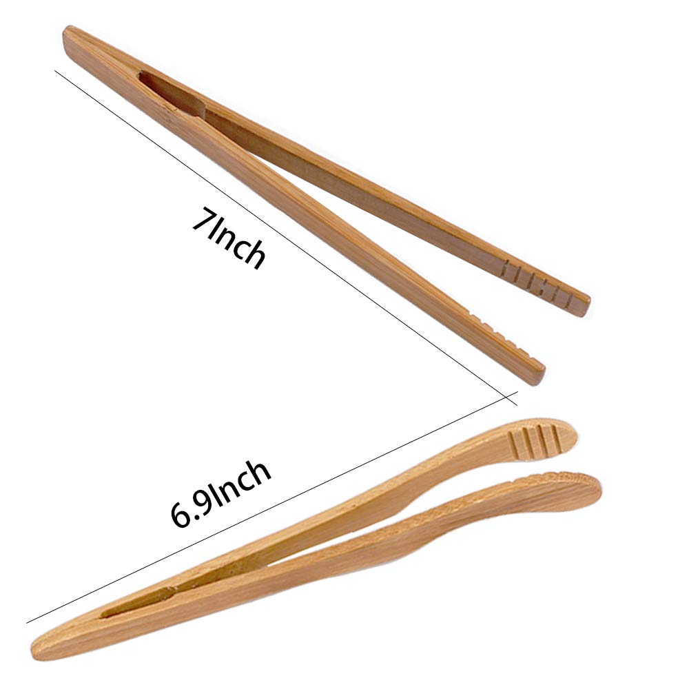 Onerusus 4 Pack Bamboo Toaster Tongs - 7    Reusable Wood Cooking Tongs -Ideal Kitchen Utensil For Cheese Bacon Muffin Fruits Br