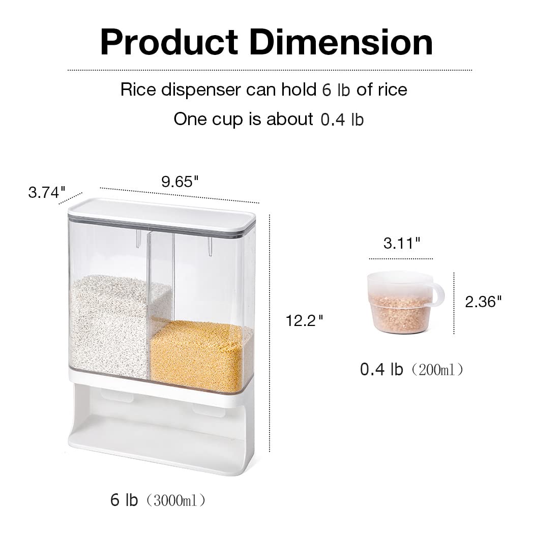 Conworld Rice Dispenser Kitchen Organization  Wall-Mounted Dry Food Storage Container with Lids and 1 cup  Laundry Detergent Dispenser.Suitable for Black Rice  Pet Food  Beans  Laundry Scent Beads