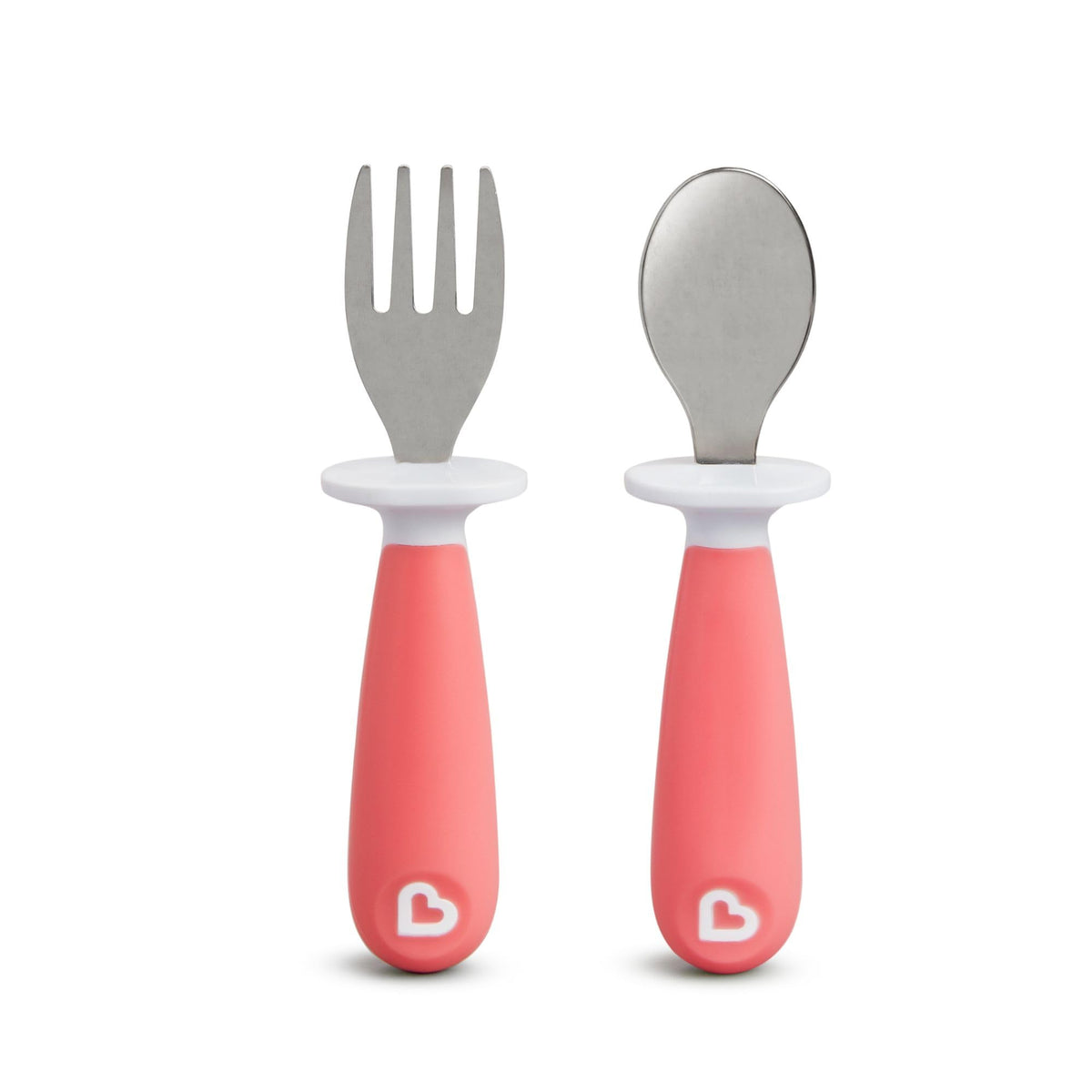 Munchkin Raise Toddler Fork and Spoon Utensil Set, Rest Keeps Tip Off Table, BPA Free, 2 Pack, Bright Pink