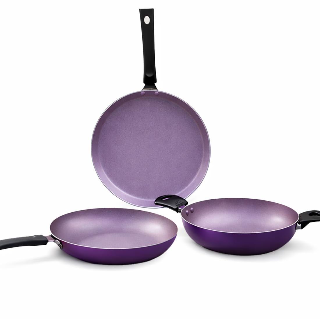 Wonderchef Valencia Non-Stick 3 Pc Cookware Set For Kitchen, Fry Pan 24Cm, Kadhai 24Cm, Dosa Tawa 28Cm, Non-Toxic Pfoa Free, Low