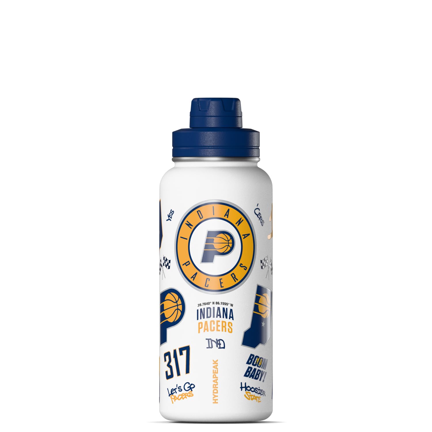 Hydrapeak x NBA Officially Licensed Indiana Pacers 32 oz Active Water Bottle with Chug Lid Reusable Stainless Steel Double Wall 