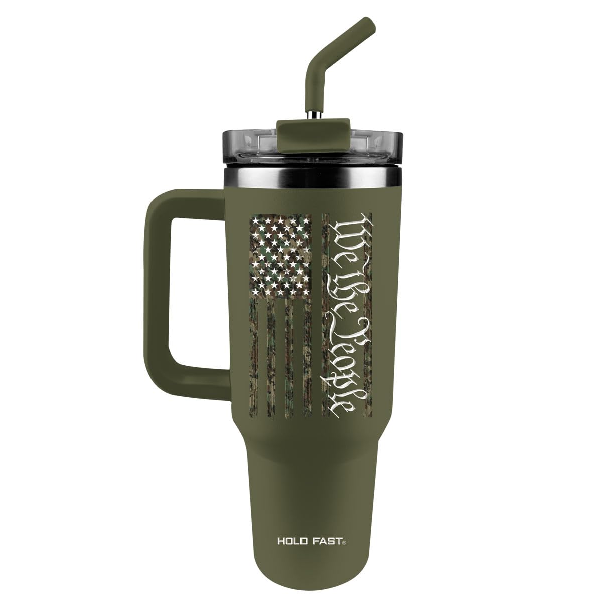 Kerusso Hold Fast, Patriotic Flag Design, Green 40 Ounce Lidded Stainless Steel Travel Tumbler with Straw, We The People