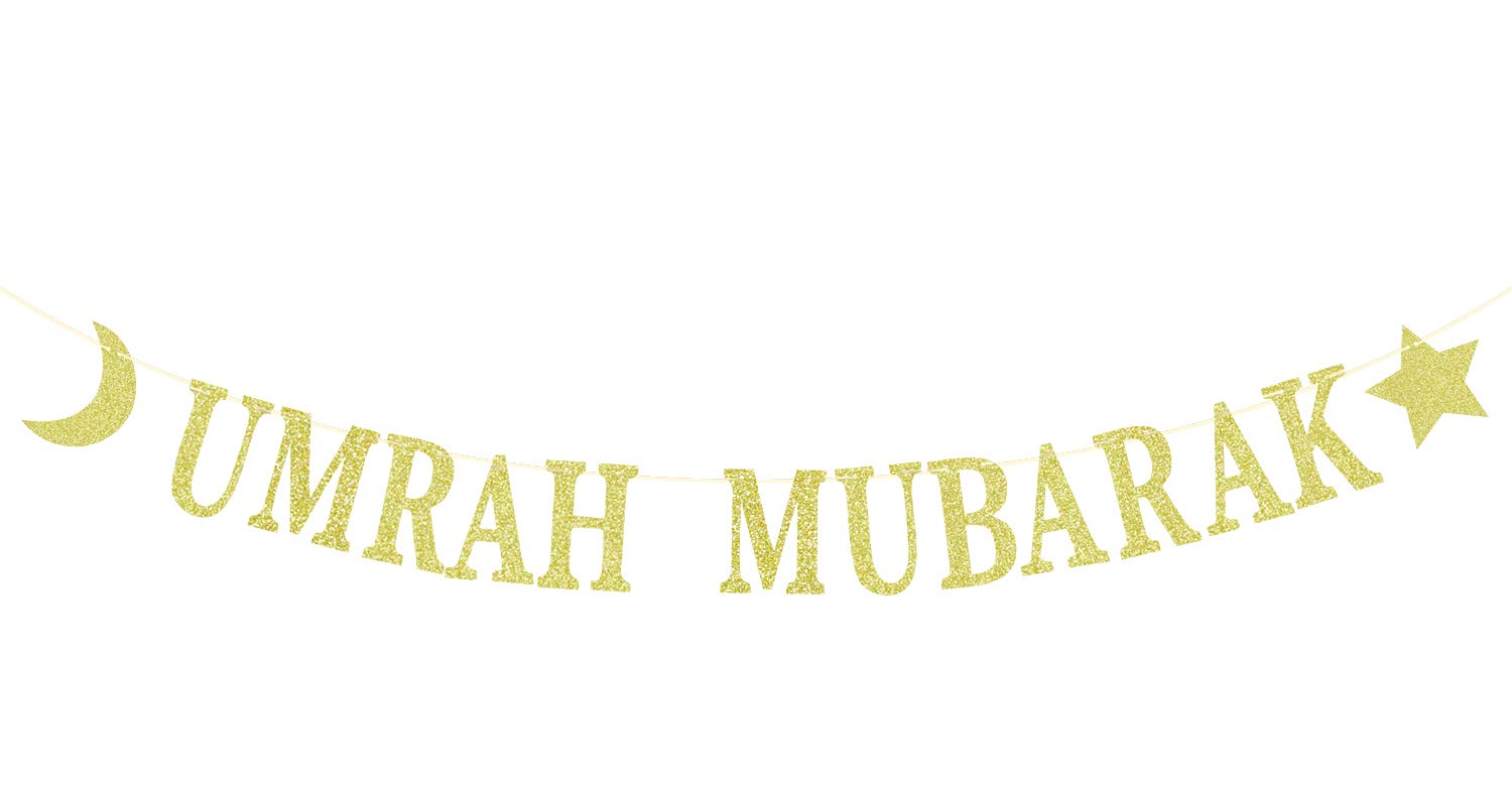 Gold Glitter Umrah Mubarak Banner - Eid Festival Muslim Islam Party Decorations - Hajj Mubarak Umrah Mubarak Islamic Party Decor