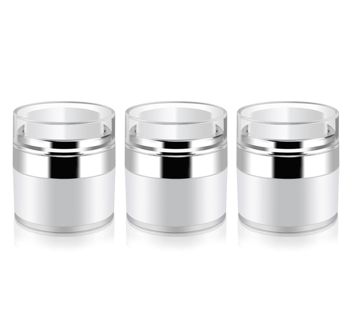 Furnido 3 Pack 0.5 Oz Airless Pump Jars,Empty Acrylic Makeup Cosmetic Jar Containers With Press Pump,Refillable Airless Travel L