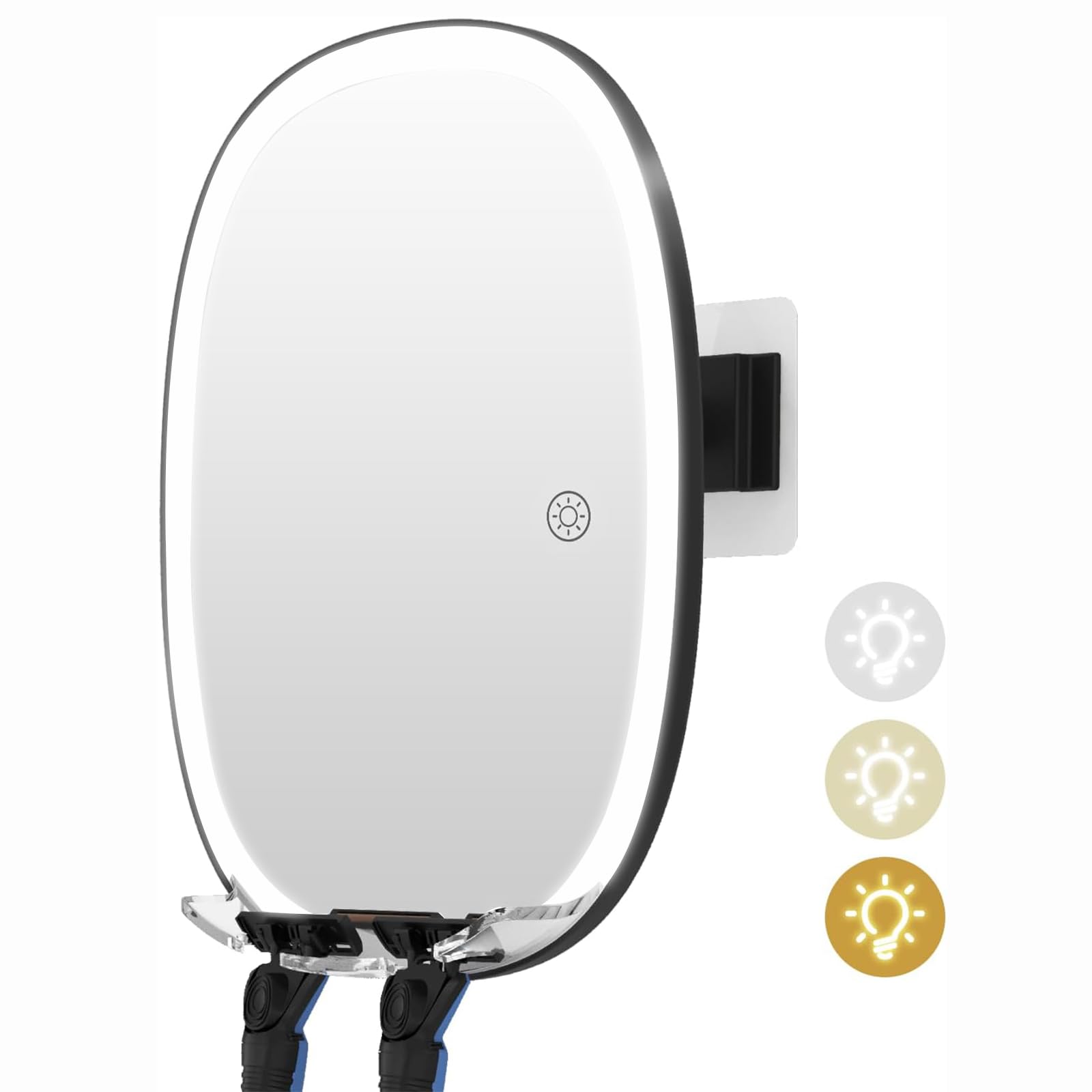 Cosmirror Shower Mirror Fogless For Shaving With 3-Color Dimmable Lights - Razor Holders, No-Drilling, Larger Lighted Anti-Fog S