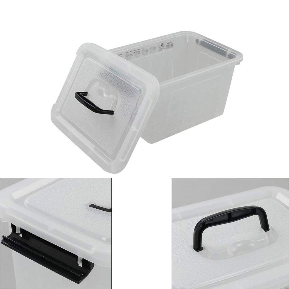 Kekow 6 L Clear Storage Box, Plastic Storage Latch Box With Black Handle, 4-Pack