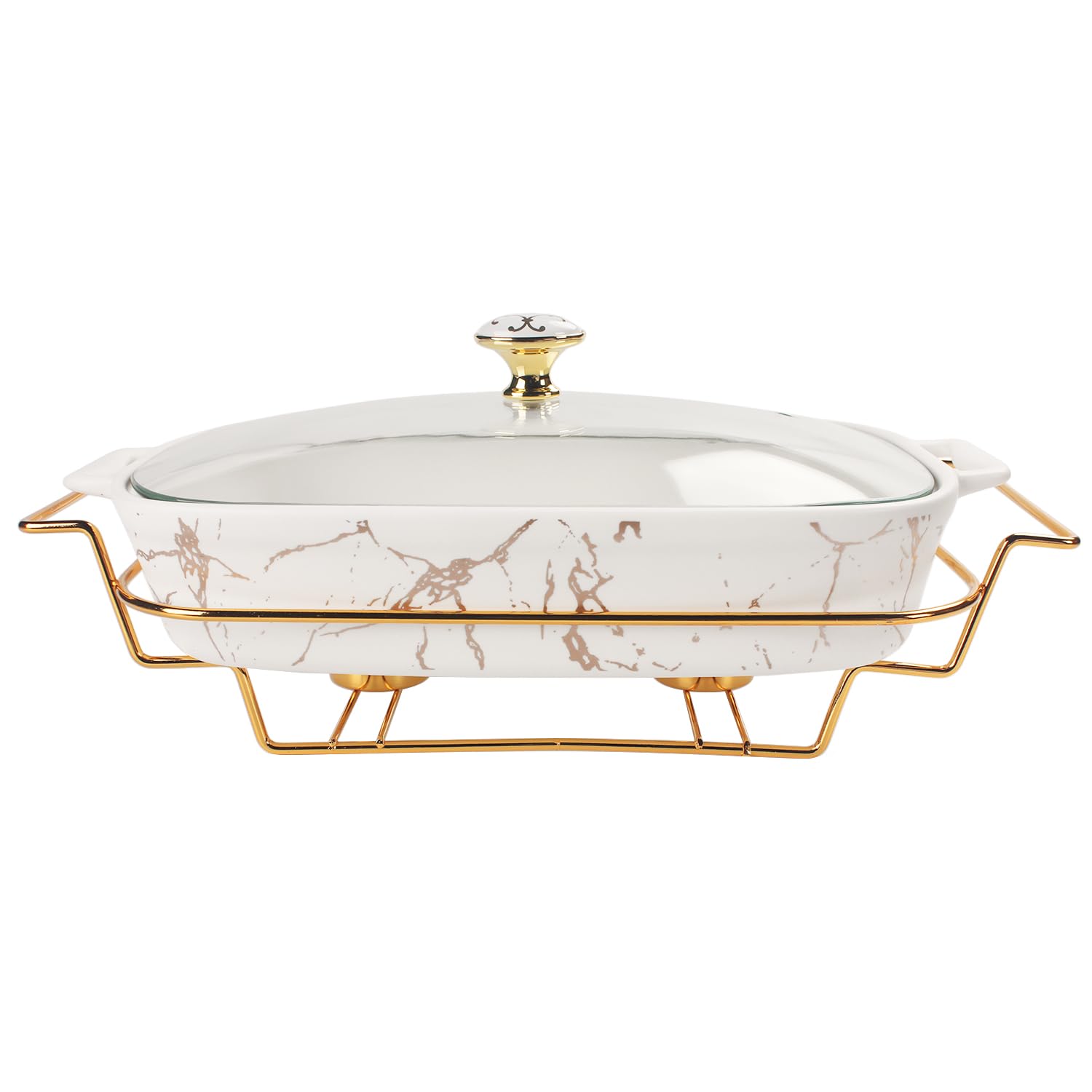 Jinsongdafa Ceramic Casserole Dish With Glass Lid And Rack, 1.41 Quart Serving Soup Tureen ,Chafing Dish For Buffet, Family Food