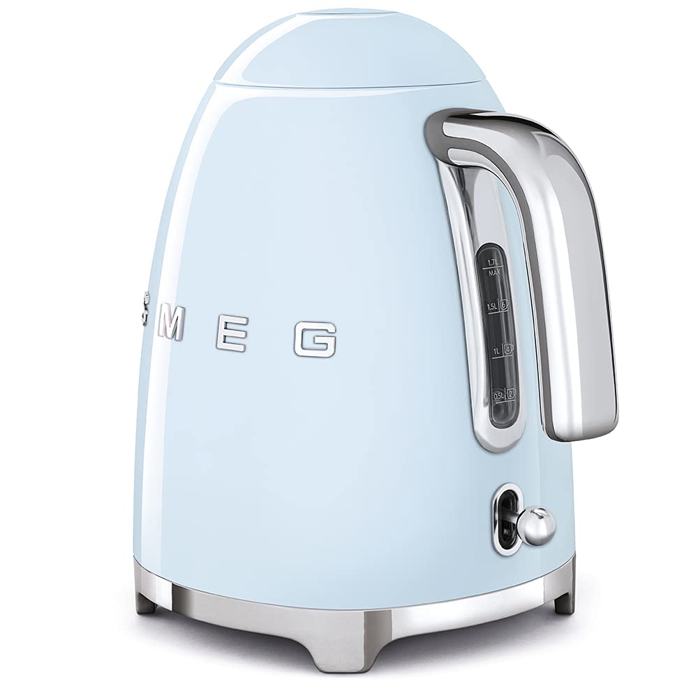 Smeg KLF03PBUS 50's Retro Electric Kettle, 1.7 Qt, Stainless Steel, Automatic Shutoff, Pastel Blue