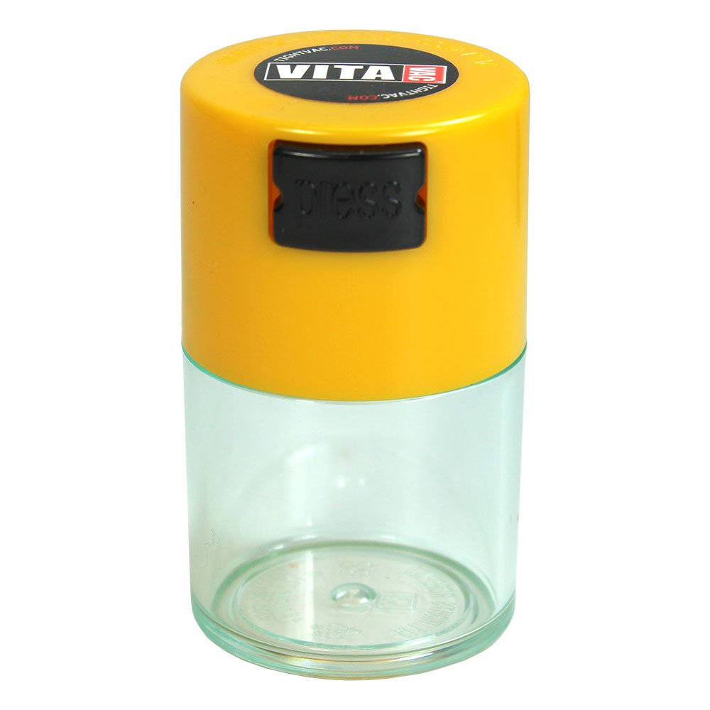 Vitavac - 5g to 20 grams Airtight Multi-Use Vacuum Seal Portable Storage Container for Dry Goods, Food, and Herbs - Yellow Clear
