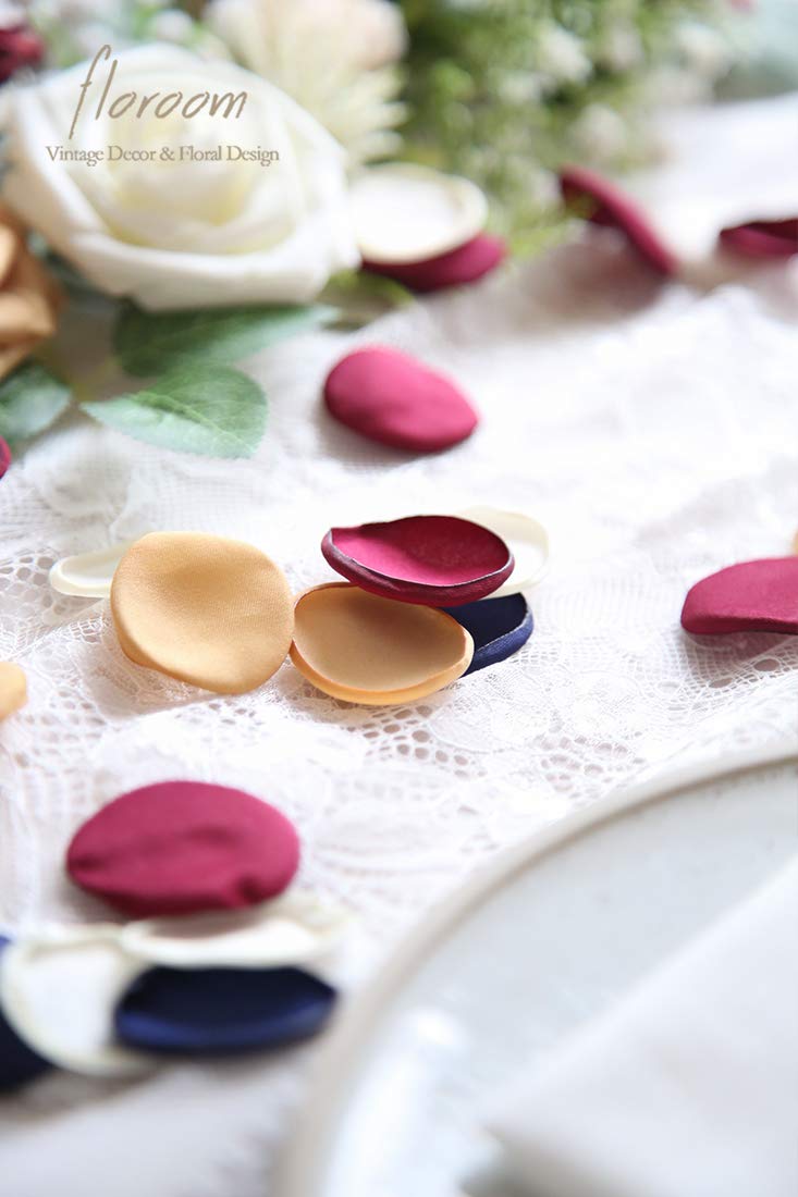 Floroom 300Pcs Rose Petals Burgundy Navy Faux Silk Flower Petals For Wedding Flower Girl Basket Aisle Runner Scatter Dinner Tabl