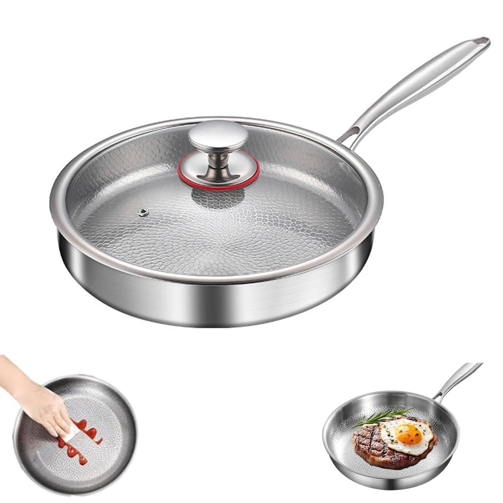 STEHEMO Titanium Hammered Pan Pro with Lid, Multifunctional UltraDurable ScratchResistant Non Stick, Even Heating for Cooking,