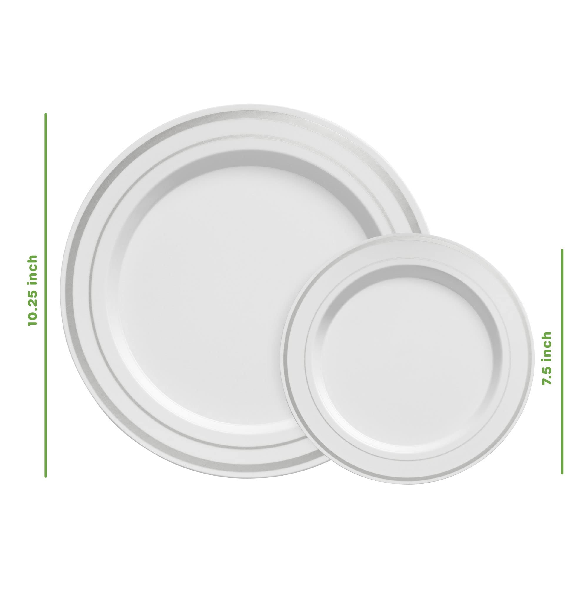 Setup [60 Piece Combo Silver Trim Plastic Plates - Premium Heavy-Duty 30 Disposable 10.25'' Dinner Party Plates And 30 Disposabl
