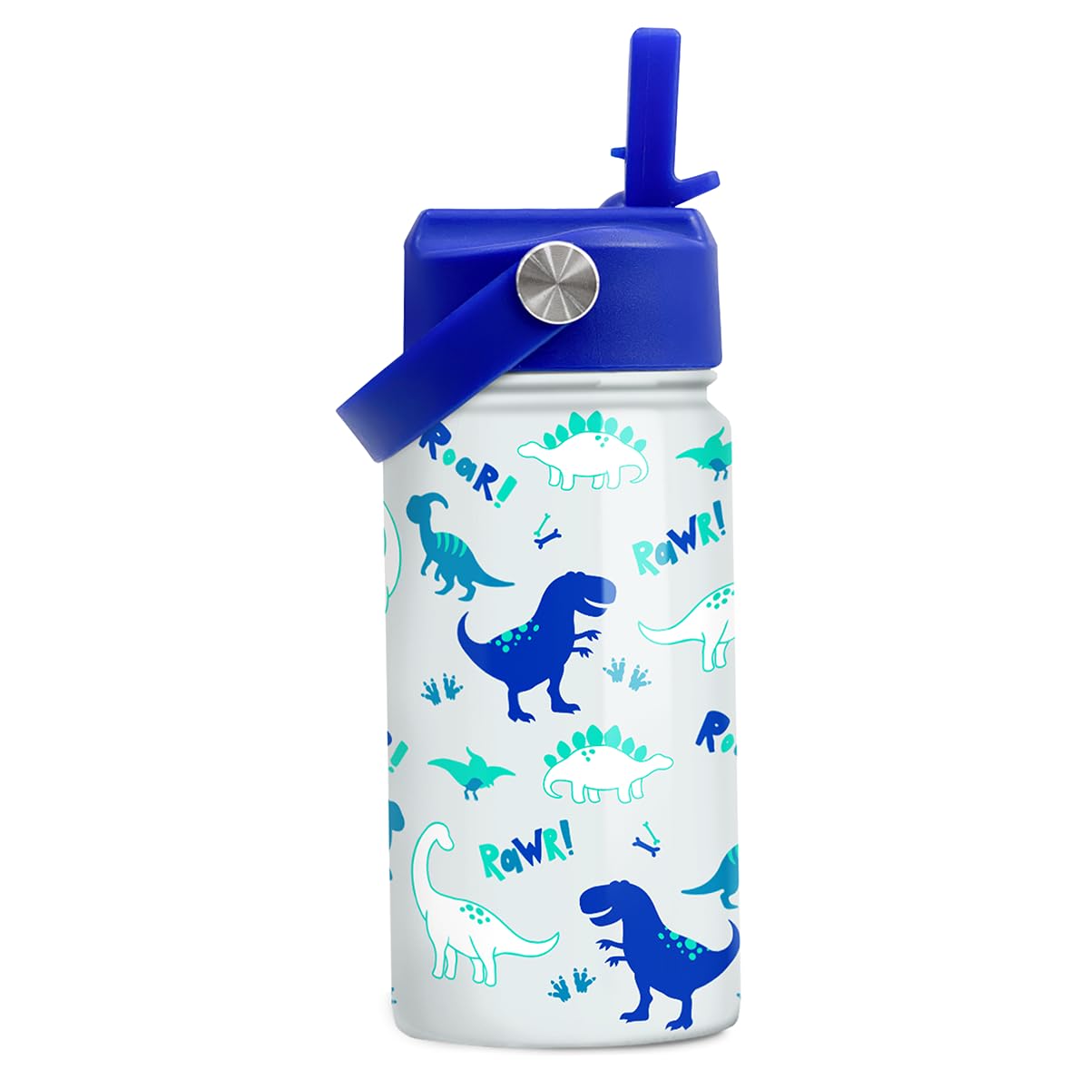 SANDJEST Dinosaur 12 oz Insulated Stainless Steel Water Bottle with Straw Lid  Thermos for Kids & Teens  School, Sports, Trave