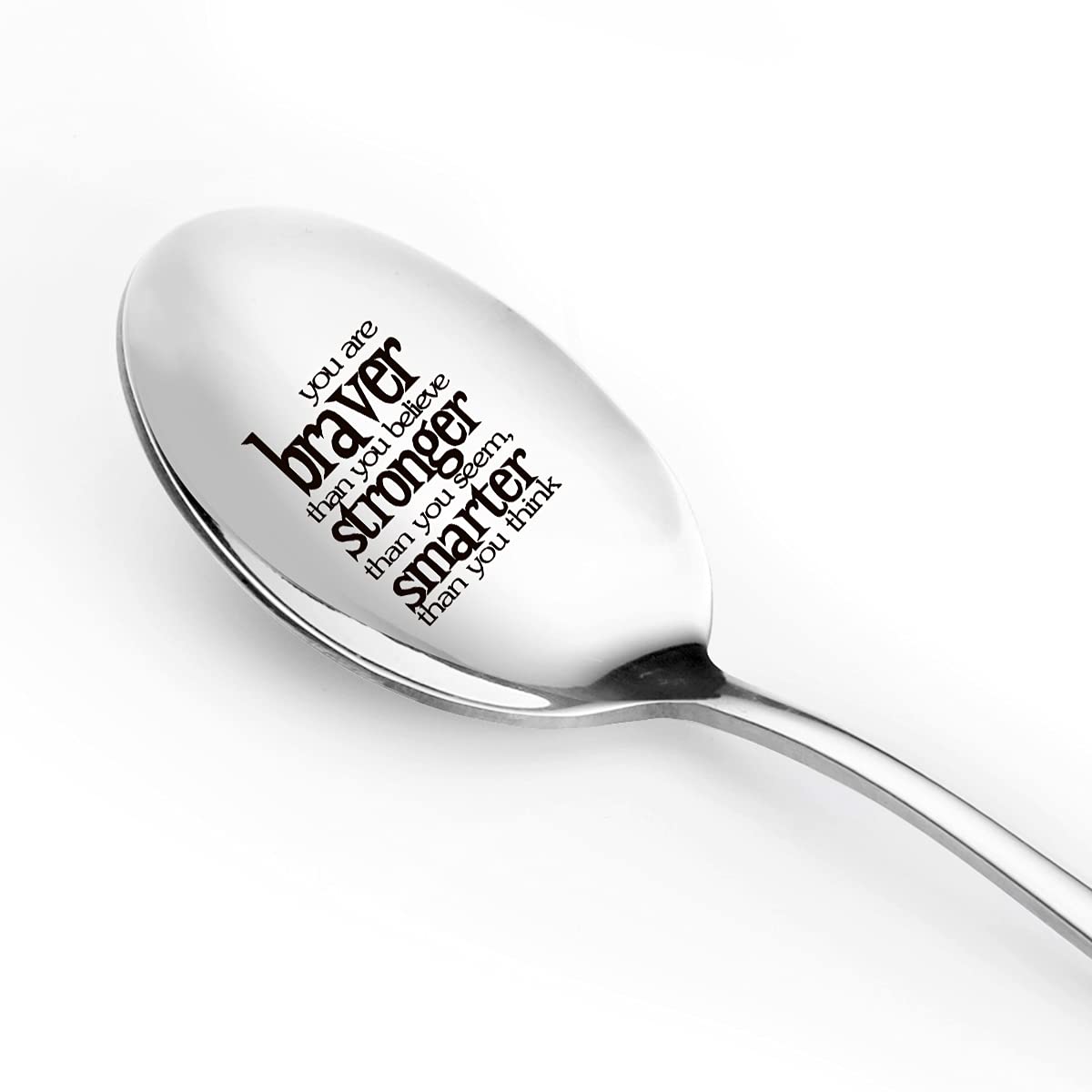 Aakihi Inspirational Gifts - Funny Youre Braver Than You Believe Spoon Engraved Stainless Steel - Graduation Spoon For Women Men