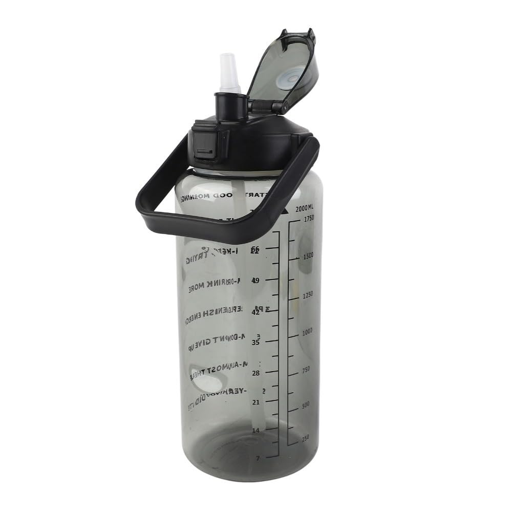 Anu Limen 2L//67.63oz Sports Water Bottle with Straw  Large Capacity Leakproof Drink Bottle with Time Marker for Hydration Trac