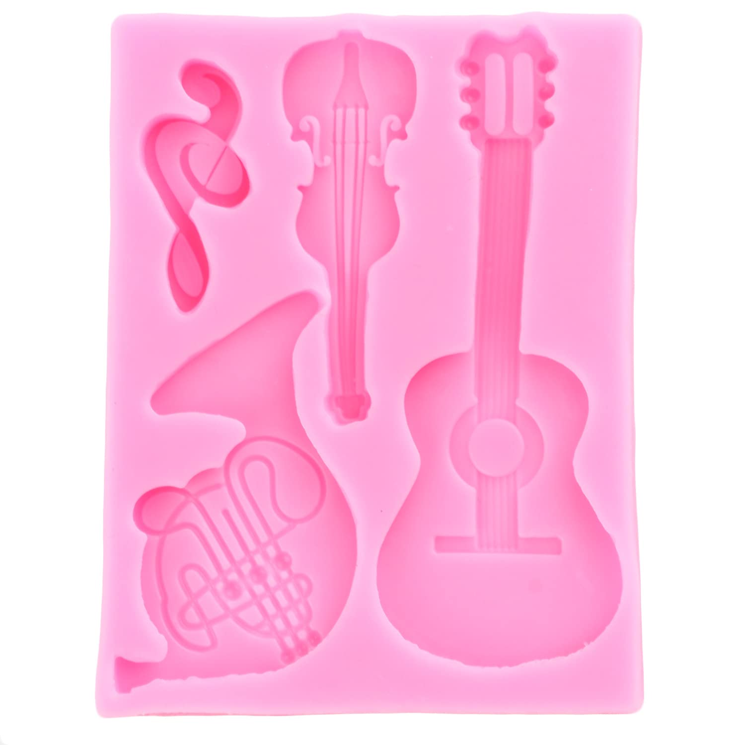 Mujiang Music Note Silicone Mold Musical Instrument Fondant Molds Guitar Piano Candy Mold For Cake Decorating Chocolate Gum Past