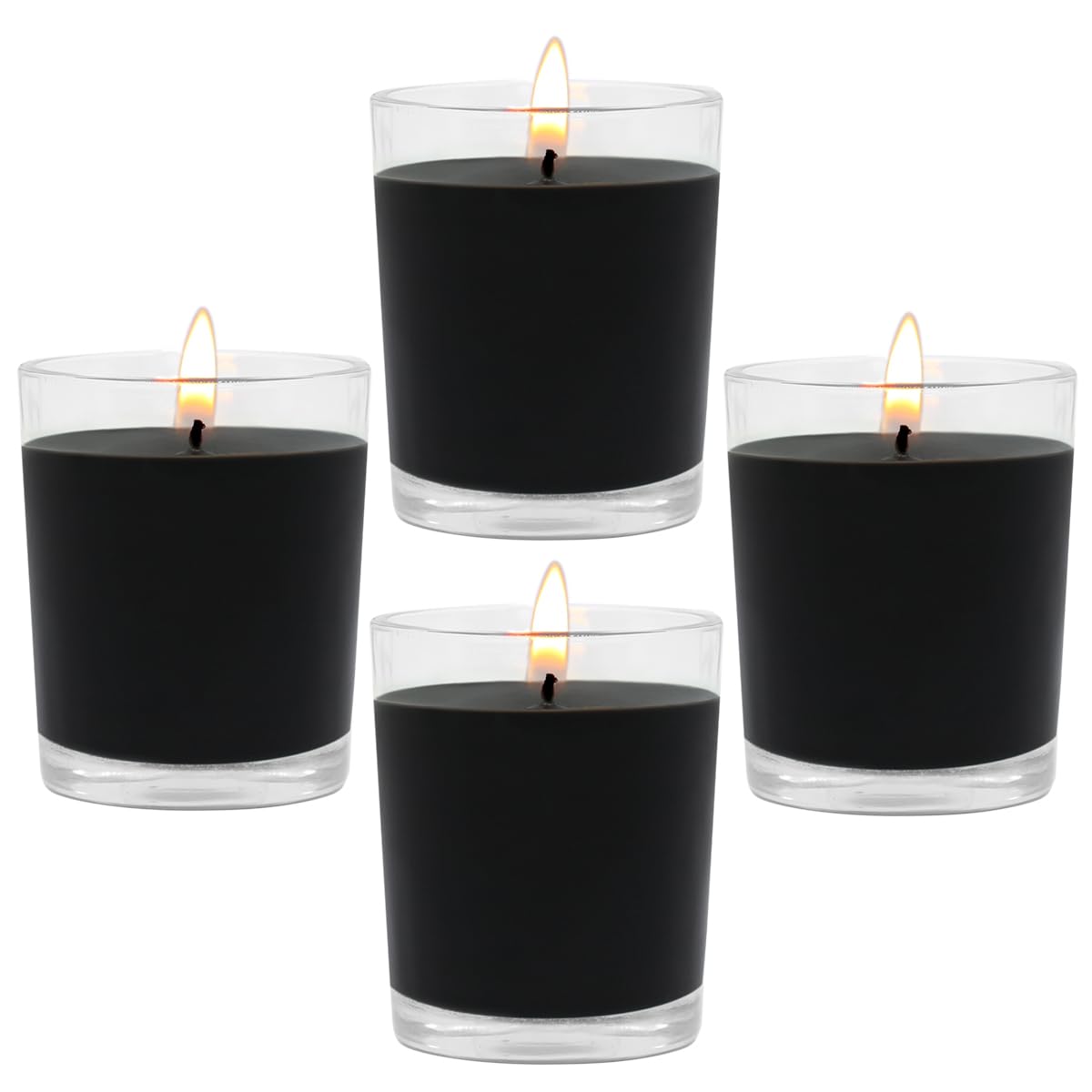 Unscented Black Votive Candles in Glass, 2 Inch Natural Soy Wax Scentless Candles for Halloween Wedding Party Home Holidays Rela