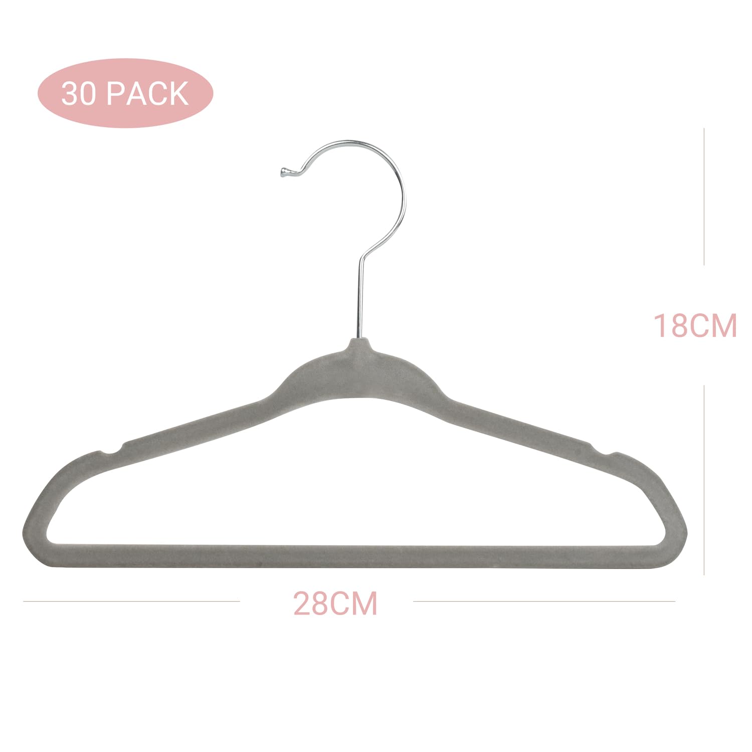 Mangokit Childrens-Clothes-Hangers, 30 Pack (28Cm, Gray) - Non-Slip Velvet Baby Hangers With 360 Degree Rotatory Hook, Ultra-Sli
