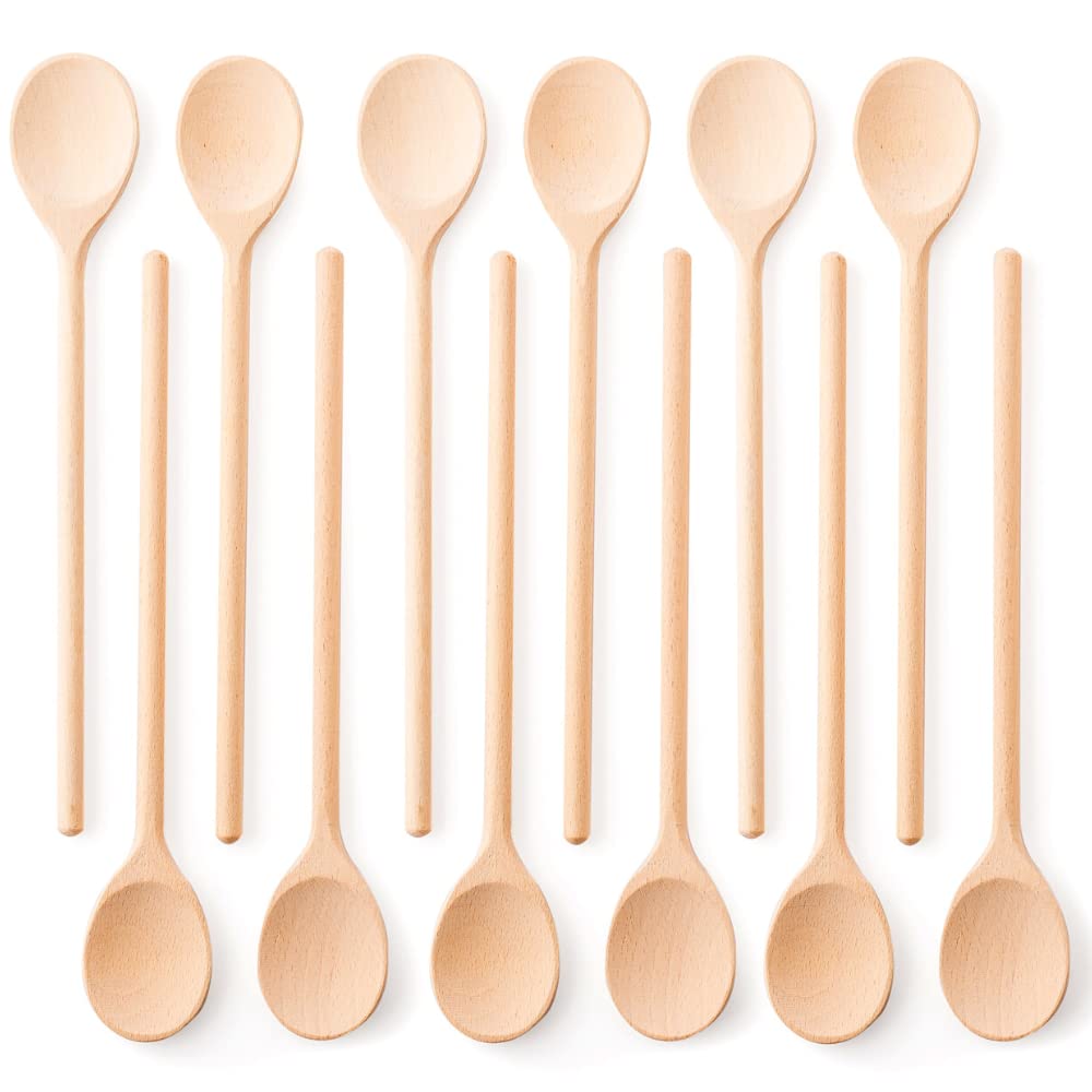 Mr.Woodware 10 Inch Wooden Spoons For Cooking - Set Of 12 Long Handle Wooden Spoon For Mixing, Stirring, Tasting - Kitchen Woode