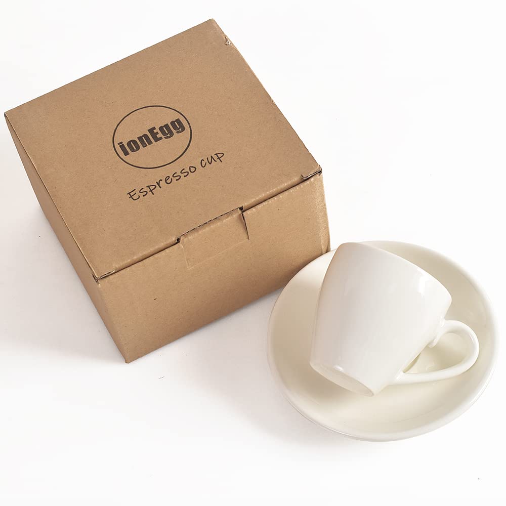 Ionegg Porcelain Espresso Cup With Saucer, Espresso Shot Cup, 80Ml/2.7Oz, White