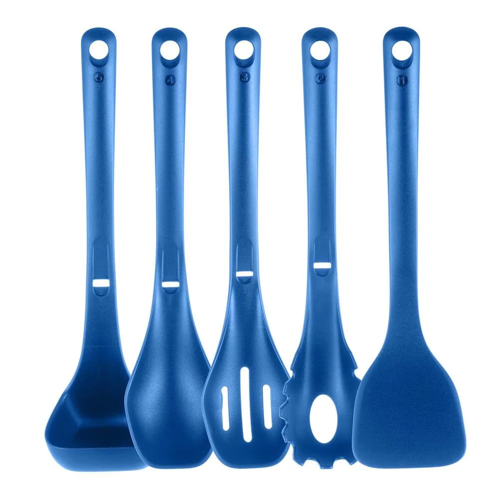 NutriChef Kitchen Cooking Utensils Set  Includes Solid Spatula, Pasta Fork, Solid Spoon, Slotted Spoon & Tool Seat, Works with 