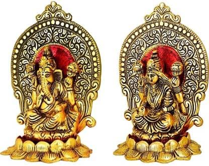 Navyaksh Gold Plated Lakshmi Ganesh Idols Showpiece Statue For Diwali Puja | Blessing Laxmi Ganesh Brass Idol | Gifts | Decorati