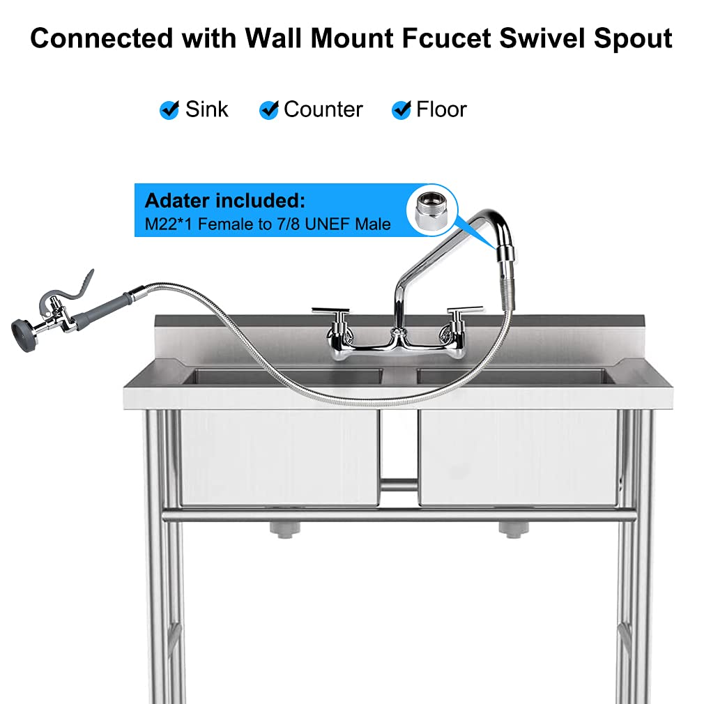 Kollniun Spray Valve With Pre-Rinse Hose 44 Inches Commercial Flexible Stainless Steel 1.42 Gpm High Pressure Pre Rinse Dish Spr
