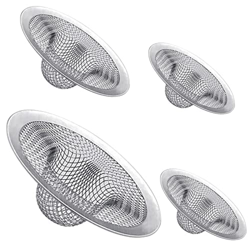 Maxware 4Pcs Heavy Duty Stainless Steel Sink Strainer,Sink Basket Set, Fits Most Kitchen Sinks 4.5'', Bathroom Sinks 2.75'',Show