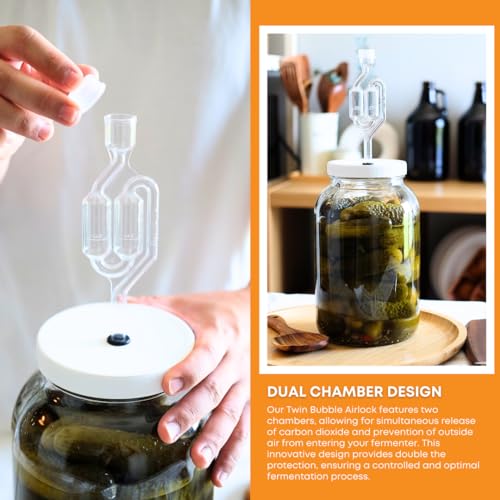 Fastrack One Gallon Wide Mouth Jar With Drilled Lid & Twin Bubble Airlock-Set Of 2, Multicolor