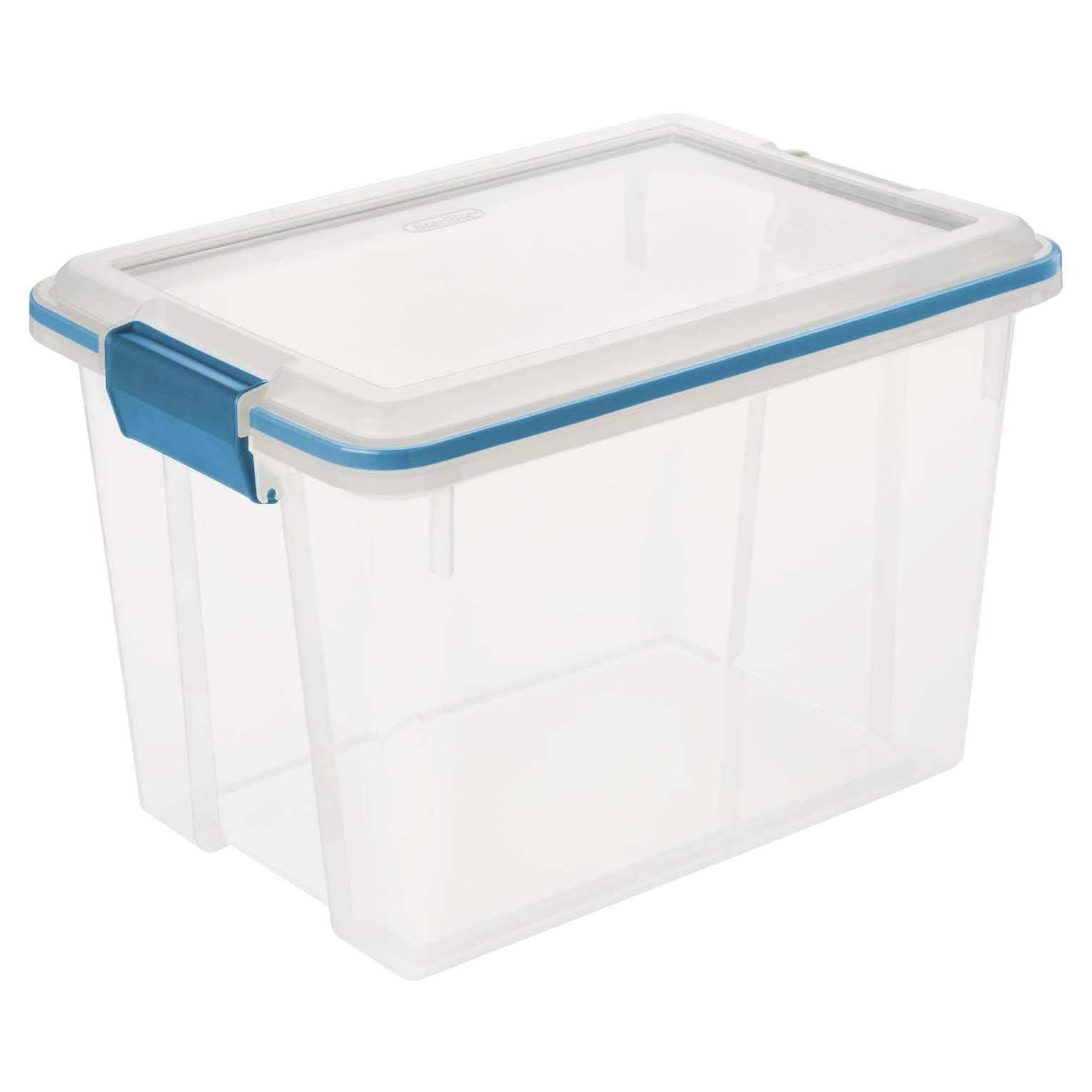 Sterilite 20 Qt Gasket Box, Stackable Storage Bin With Latching Lid And Tight Seal, Plastic Container To Organize Basement, Clea