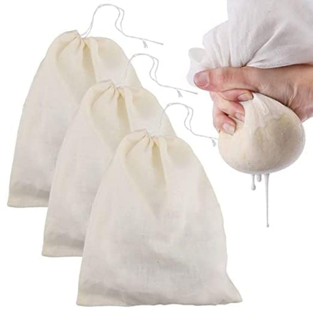 Freshdcart Muslin Cloth For Hung Curd | Pack Of 3 Cotton Muslin Cloth Bag For Paneer, Curd, Sprouts, Juice, And Nut Milk Bags | 