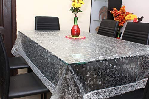 DAZE Dcor Rectangle Transparent 3D Design PVC 1012 Seater Dining Table Cover 60x120 Tablecloth with Silver Lace