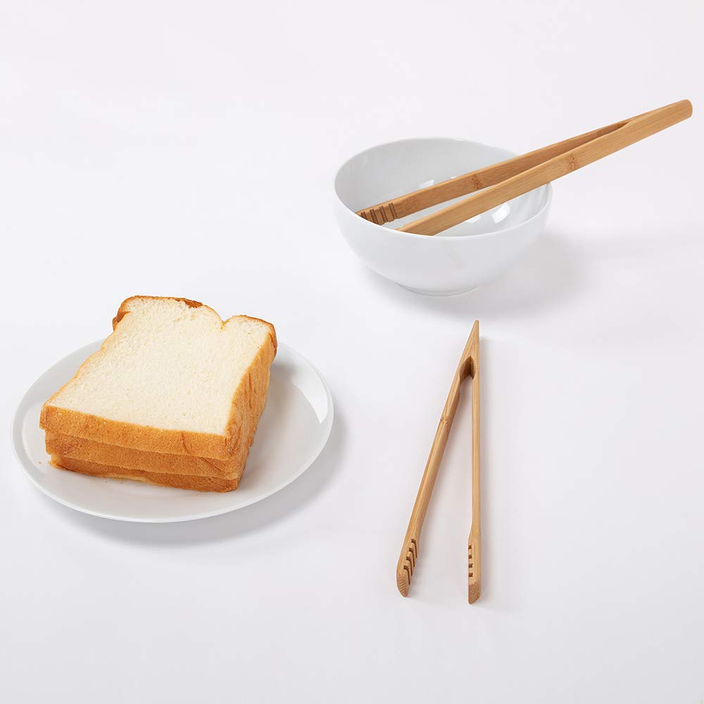 Dujen 2 Pieces Bamboo Toast Tongs, 10.2 Inches Long Wood Toaster Tongs With Anti-Slip Design, Tongs For Cooking With Cooking Oil